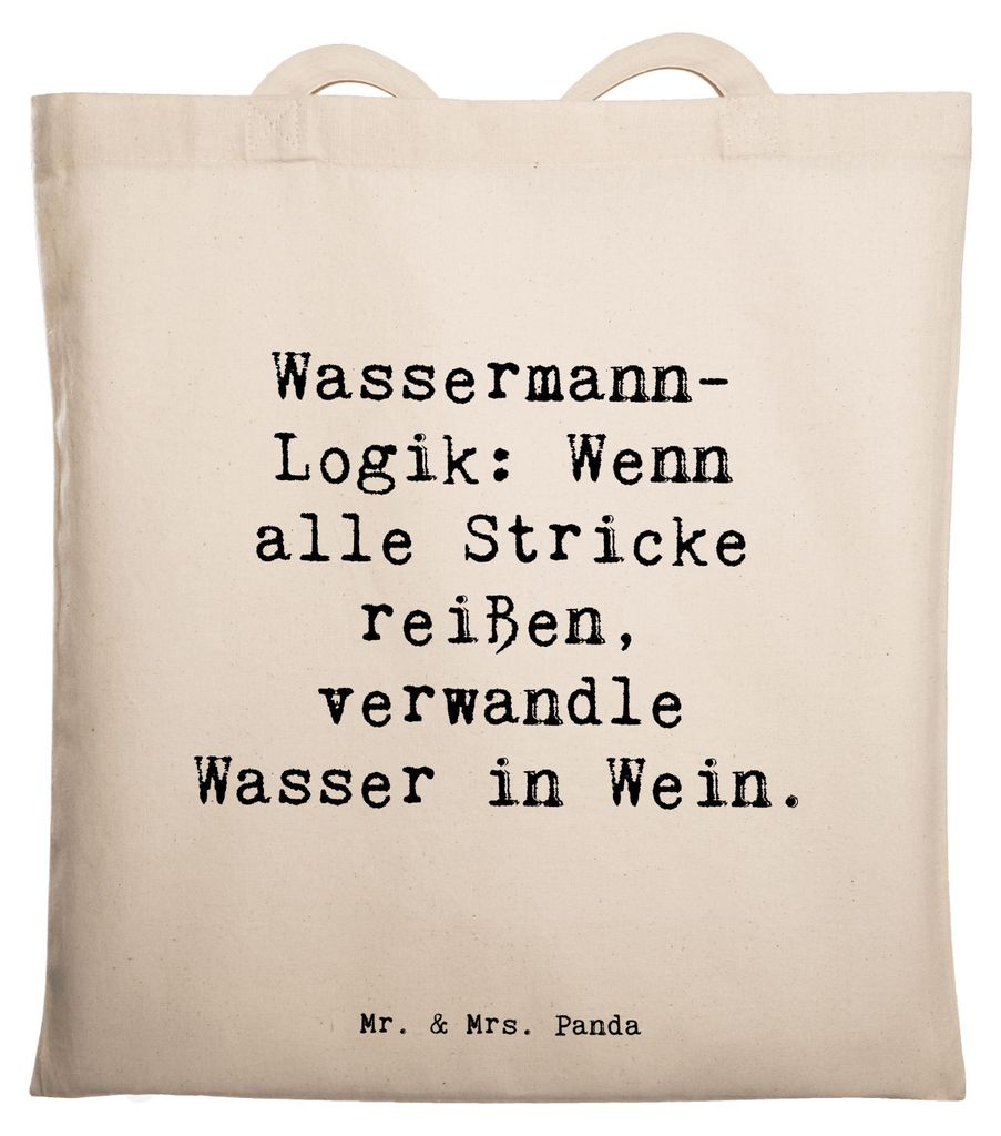 Mr. & Mrs. Panda Stoffbeutel Spruch Wassermann Logik - Transparent - Geschenk, astrologische Geschenke, Einfallsreichtum, Tote Bag, Einzigartig, Sc...