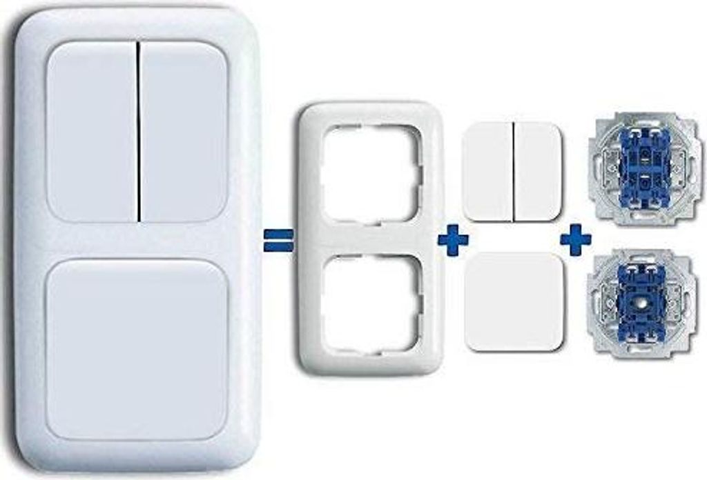 Busch Jäger Komplettset 2 fach Lichtschalter bestehend aus Doppel-Wippschalter Serienschaltung 2000/5 US + Wechselschalter 2000/6 US inkl. 2 fach ...