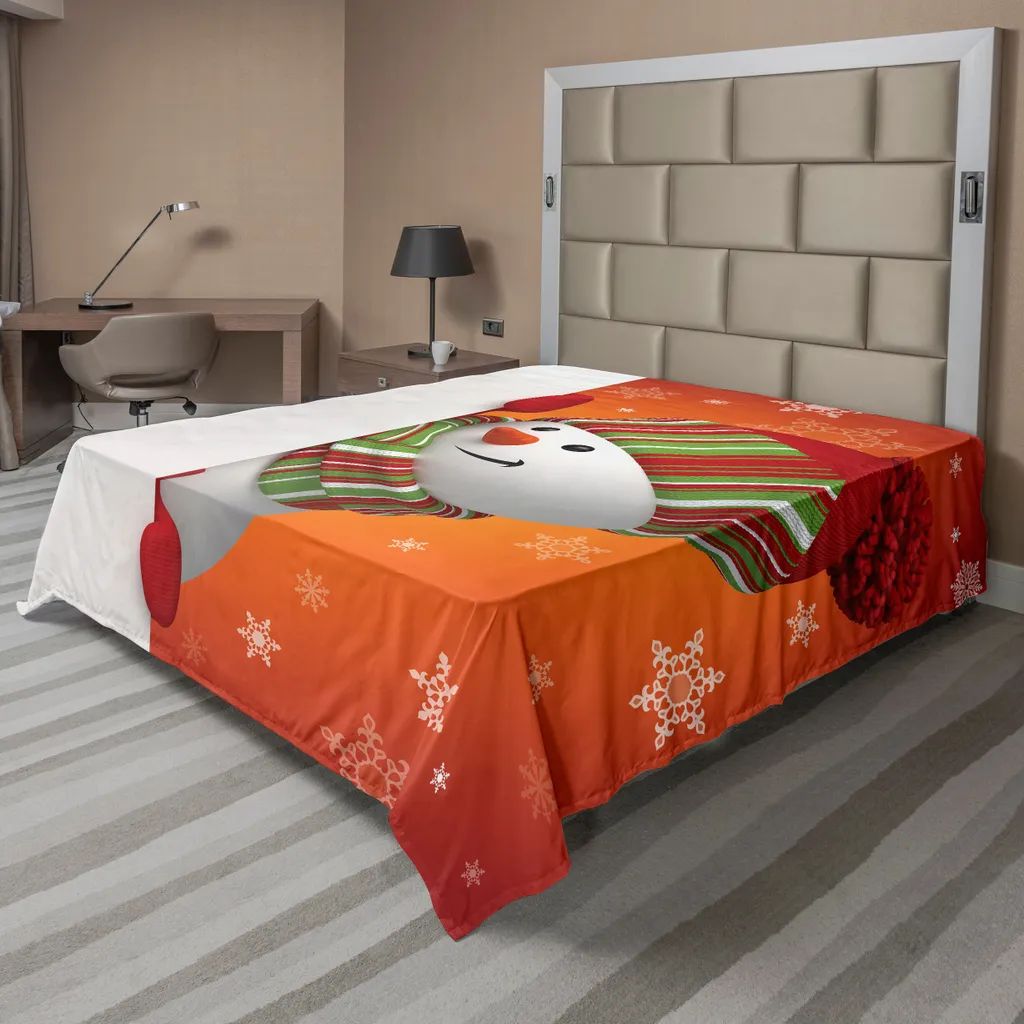 Drap Plat de Noël Décoratif Motif Bonhomme de Neige 275x260 cm Orange