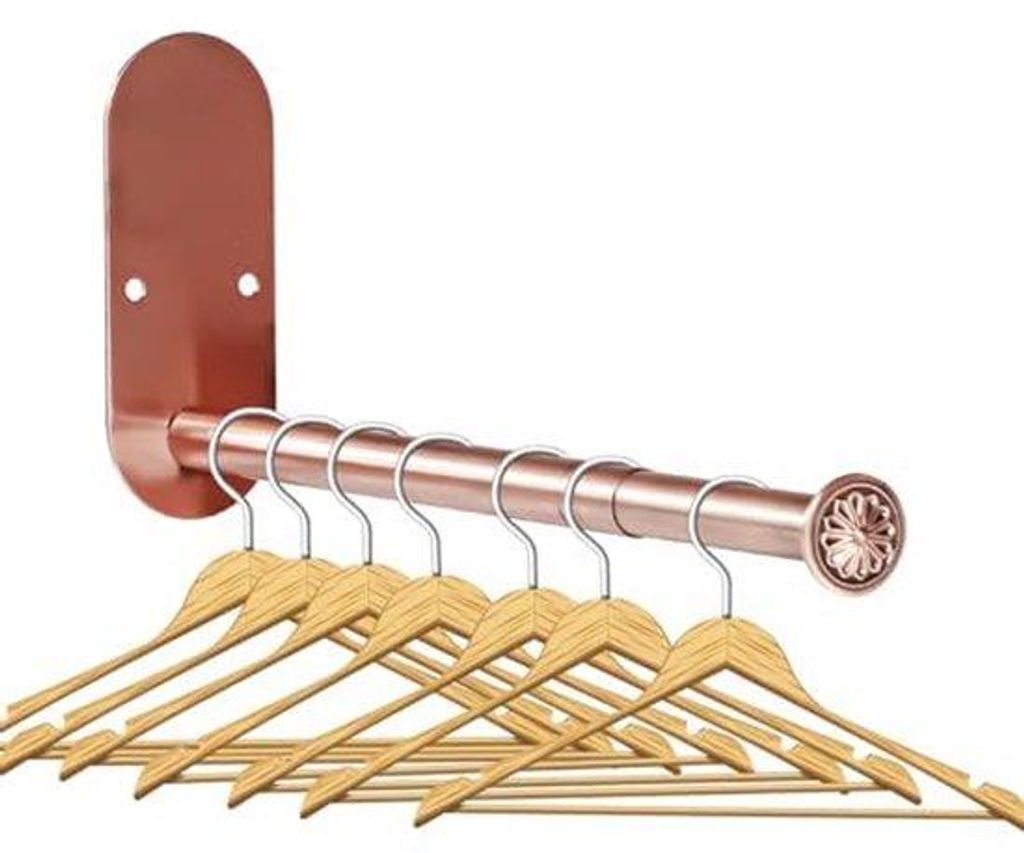 Doppelklammer, Edelstahl-Kleiderbügelhalter, Kleiderstangen-Organizer, Wandmontage, Kleber- oder Bohrhalter, kupferfarben
