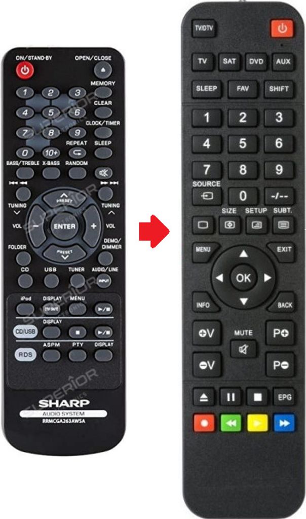 Ersatz Fernbedienung passend für Sharp XL-HF301PH-S | XL-HF201PH/S