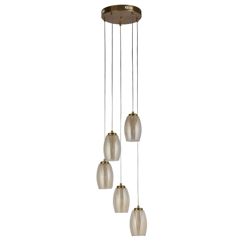 Cyclone 5Lt Pendant Bronze et Verre Champagne - Suspension Design Chic