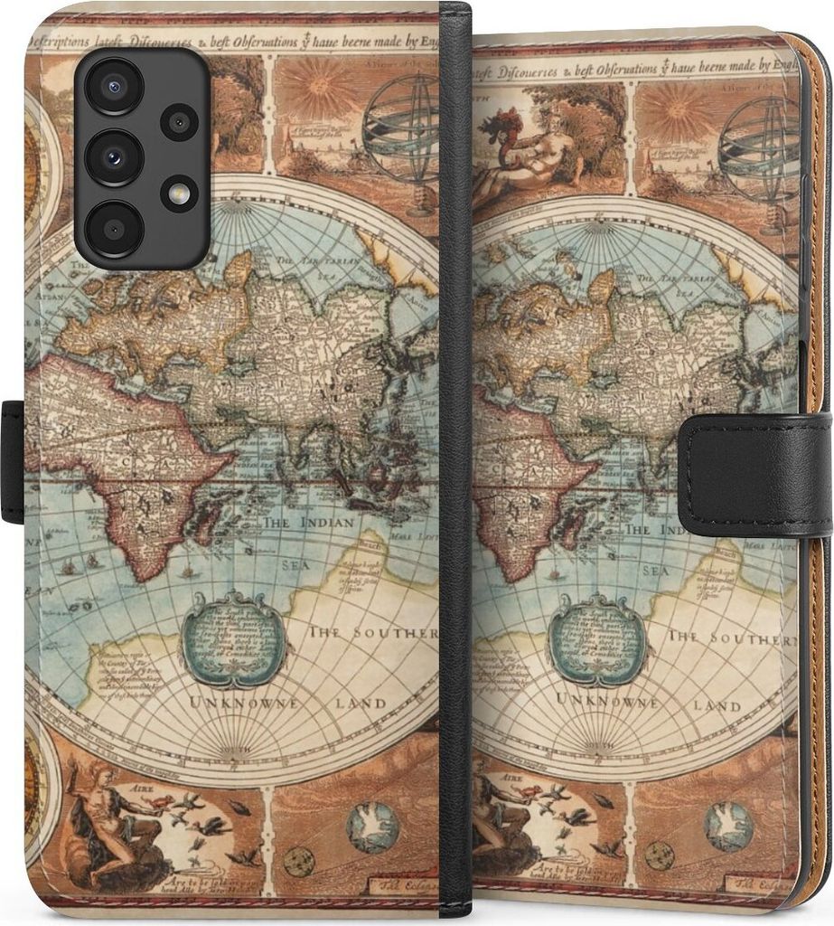 DeinDesign Klapphülle für Samsung Galaxy A13 4G Handytasche Lederhülle Tasche Landkarte Vintage Weltkarte