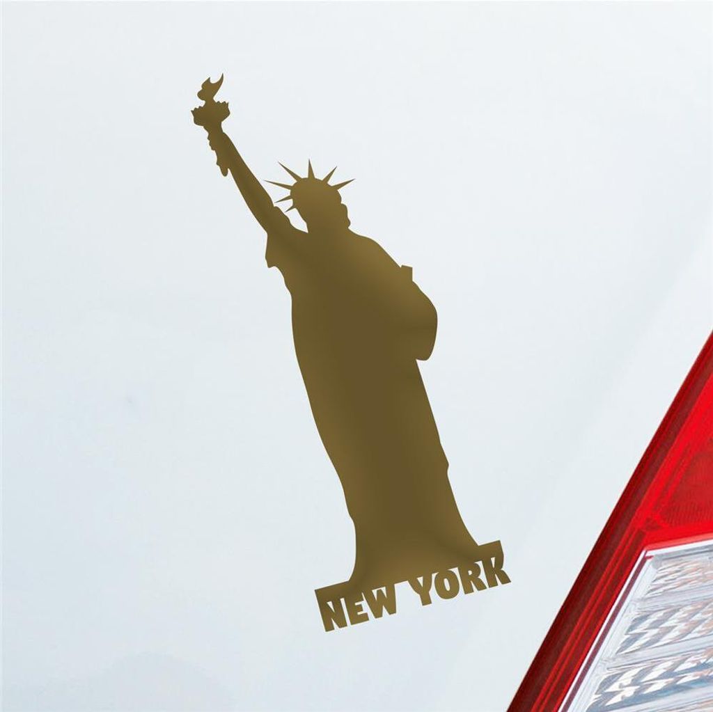 Auto Aufkleber Freiheitsstatue New York Statue of Liberty Car 7x19 cm Gold Sticker Heckscheibenaufkleber