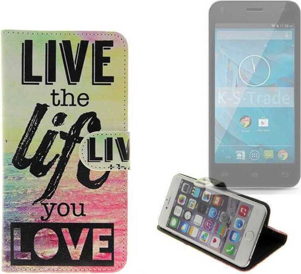 K-S-Trade Schutzhülle Handyhülle kompatibel mit Qilive Q.4868 360° Wallet Case “live life love“ Klapphülle Tasche Etui Smartphone Flip cover