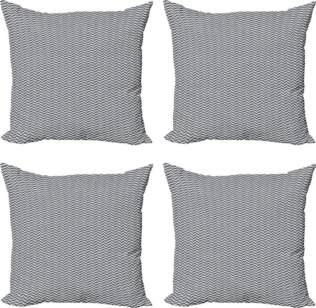 ABAKUHAUS Winkel Kissenbezug Set (4 Stück), Grunge Geometric Zigzag, Moderner Doppelseitiger Digitaldruck, 40 cm x 40 cm, Schiefer-Blau und Eggshell