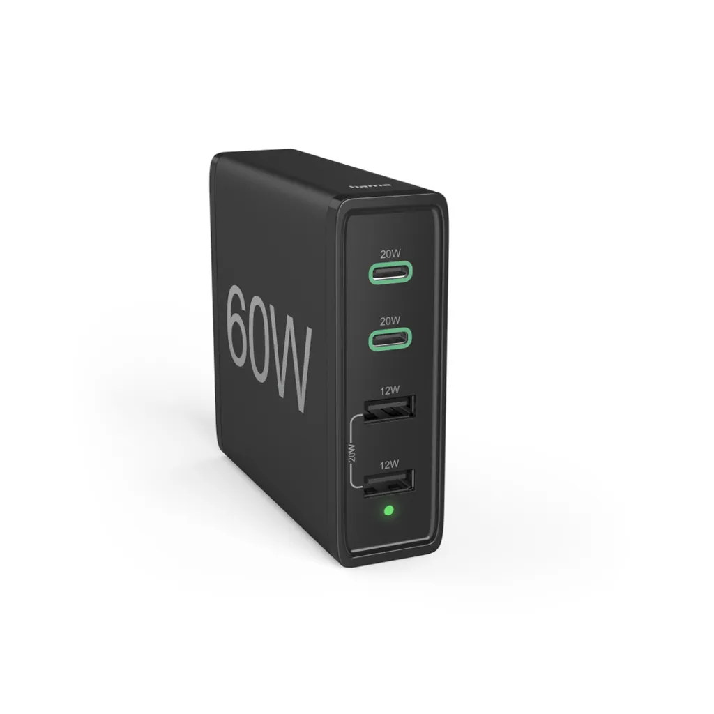 Hama 00201628 Station de recharge USB 4-en-1 noire 60W avec câble 1,2m