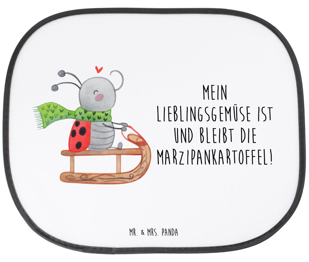 Mr. & Mrs. Panda Auto Sonnenschutz Smörle Rodeln - Weiß - Geschenk, Fenster, Sonnenblende, Seitenscheibe, Weihnachten, Schlittenfahren, Autoschei...