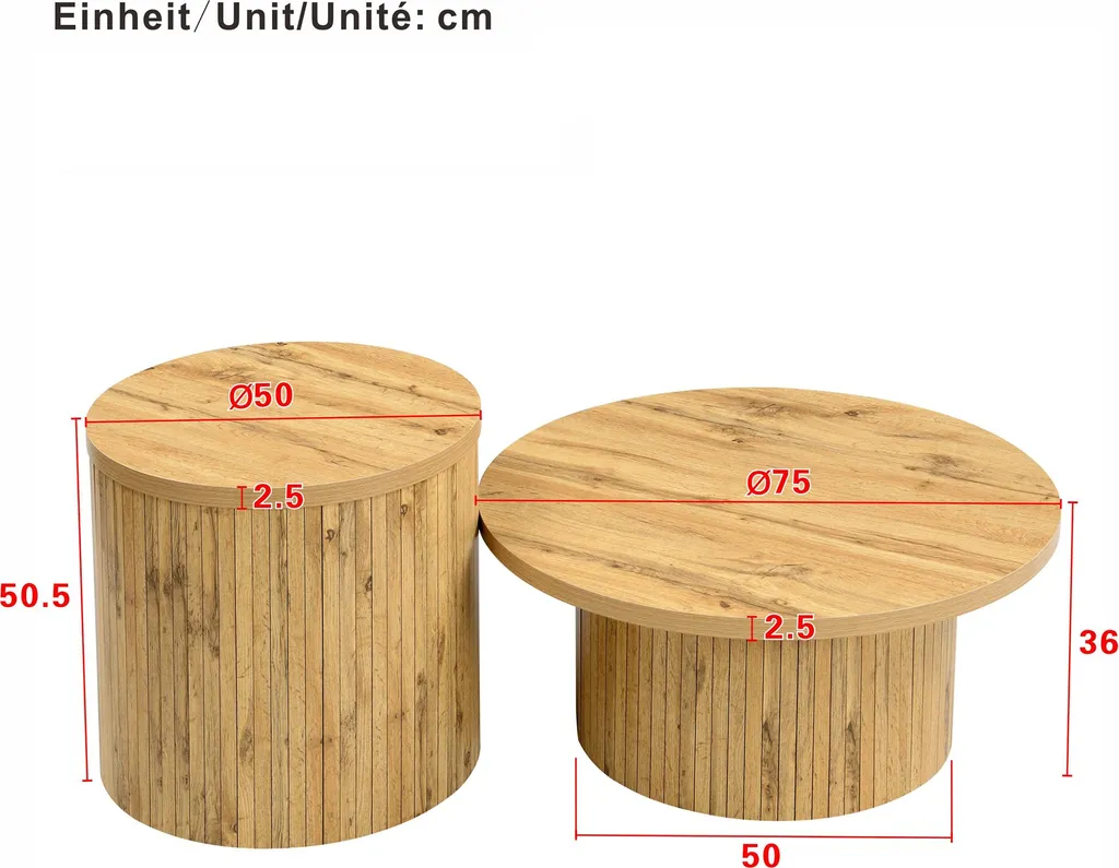 Table d'Appoint Salon et Table Basse Lot de 2 Modulables en Bois