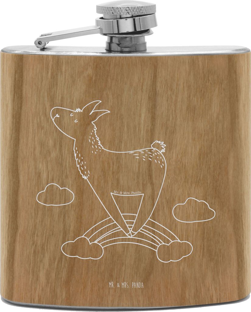 Mr. & Mrs. Panda Flachmann Lama Regenbogen - Transparent - Geschenk, Lamas, Hip Flask, Freiheit, Aus Edelstahl, Wodka, Hobby, Alpaka, Selbstständi...