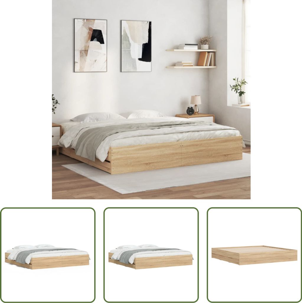 The Living Store Bettgestell mit Schubladen Sonoma-Eiche 200x200cm Holzwerkstoff