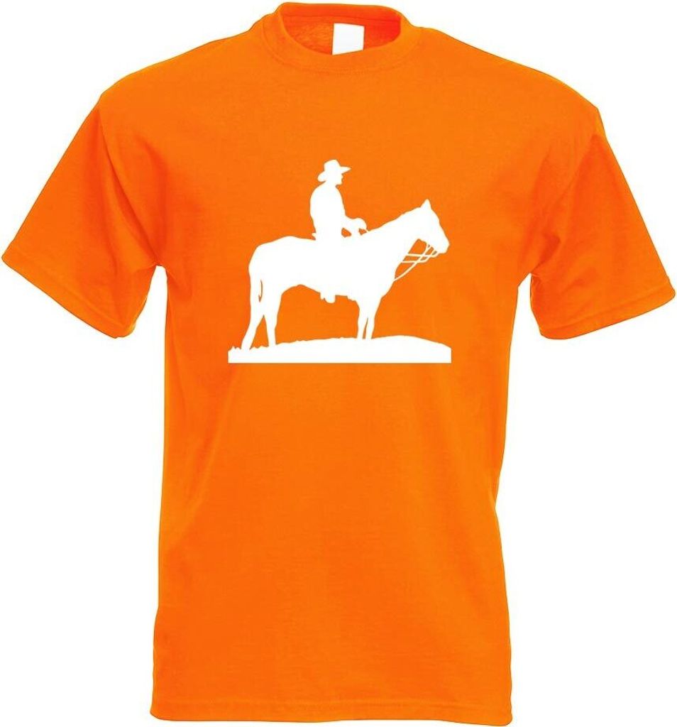 Kiwistar - T-Shirt - orange - Cowboy mit Pferd Steppe Motiv Bedruckt Funshirt Design Print - mit Motiv Bedruckt - Funshirt Design - Sport - Freizei...