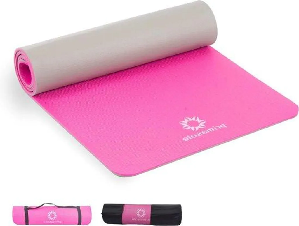 Tapis de yoga écologique 10mm antidérapant bicolore rose et gris luxe
