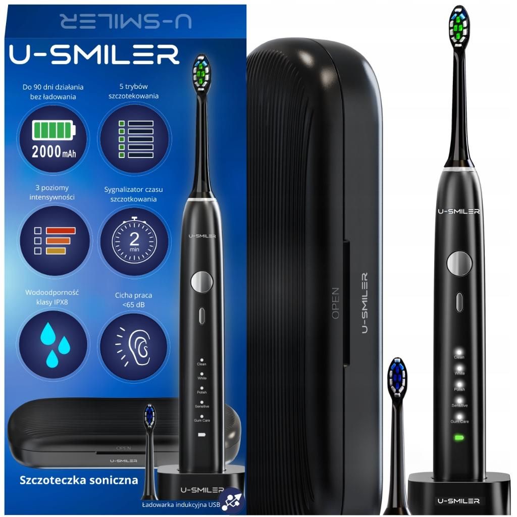 U-SMILER Sonic Zahnbürste Elektrisch IPX8, 5 Modi, 2 Aufsätze, Kabellos, Reiseetui, Ultrasonische Zahnpflege, Leistungsstarker Akku, USB-Ladung