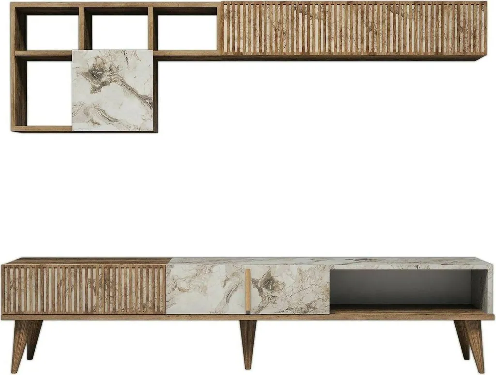 Meuble de Rangement Mural Noyer 180x35x40 cm avec 11 Étagères