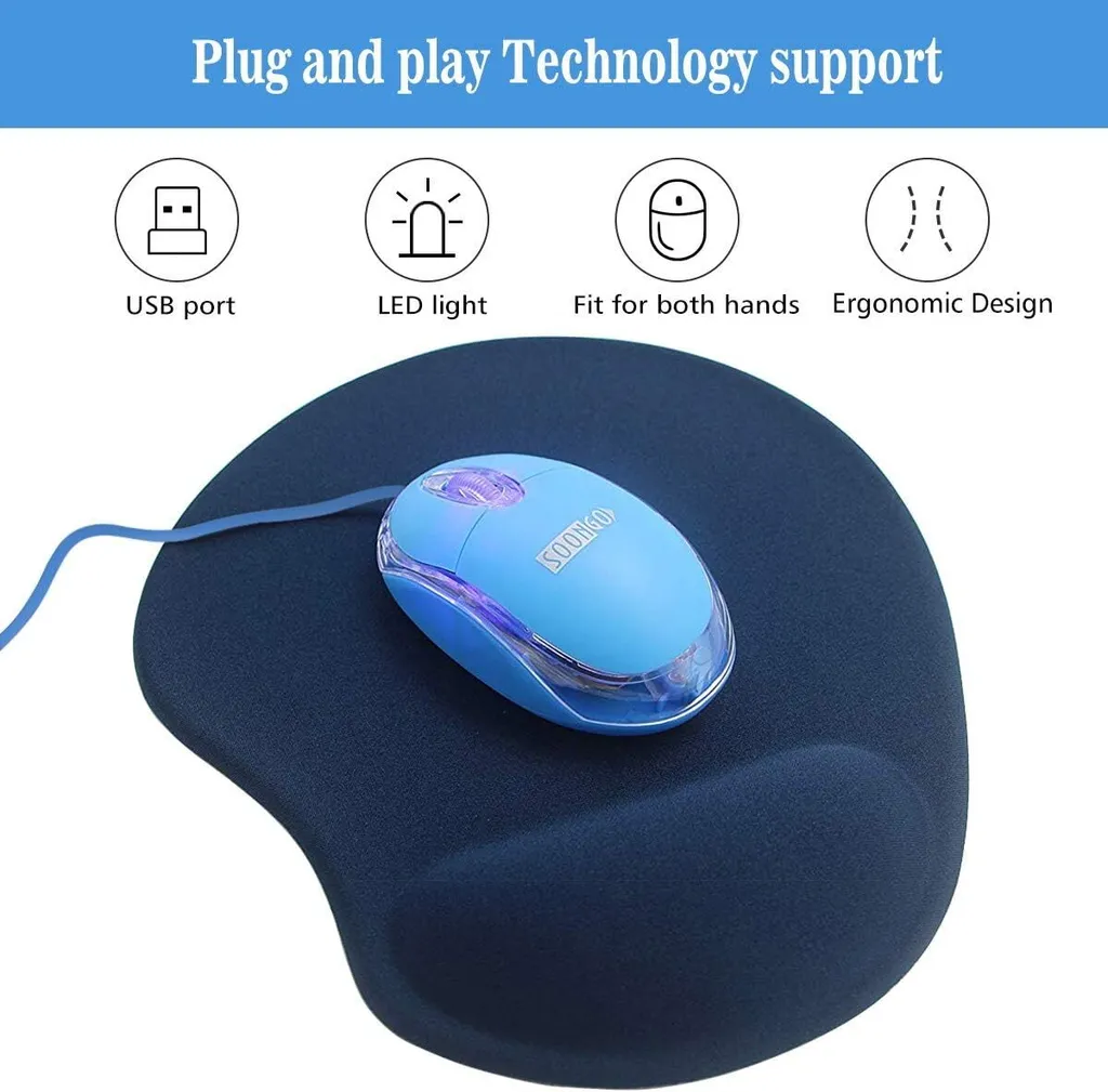 Soongo Mini Mouse Portatile Blu LED - USB Wired per Viaggi e Ufficio - 7