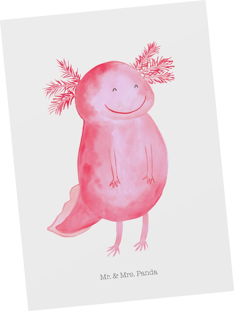 Mr. & Mrs. Panda Postkarte Axolotl Glücklich - Weiß - Geschenk, Fotokarte, Lebensfroh, gut Gelaunt, Lurch, Postkarten, Grußkarte, Ansichtskarten...