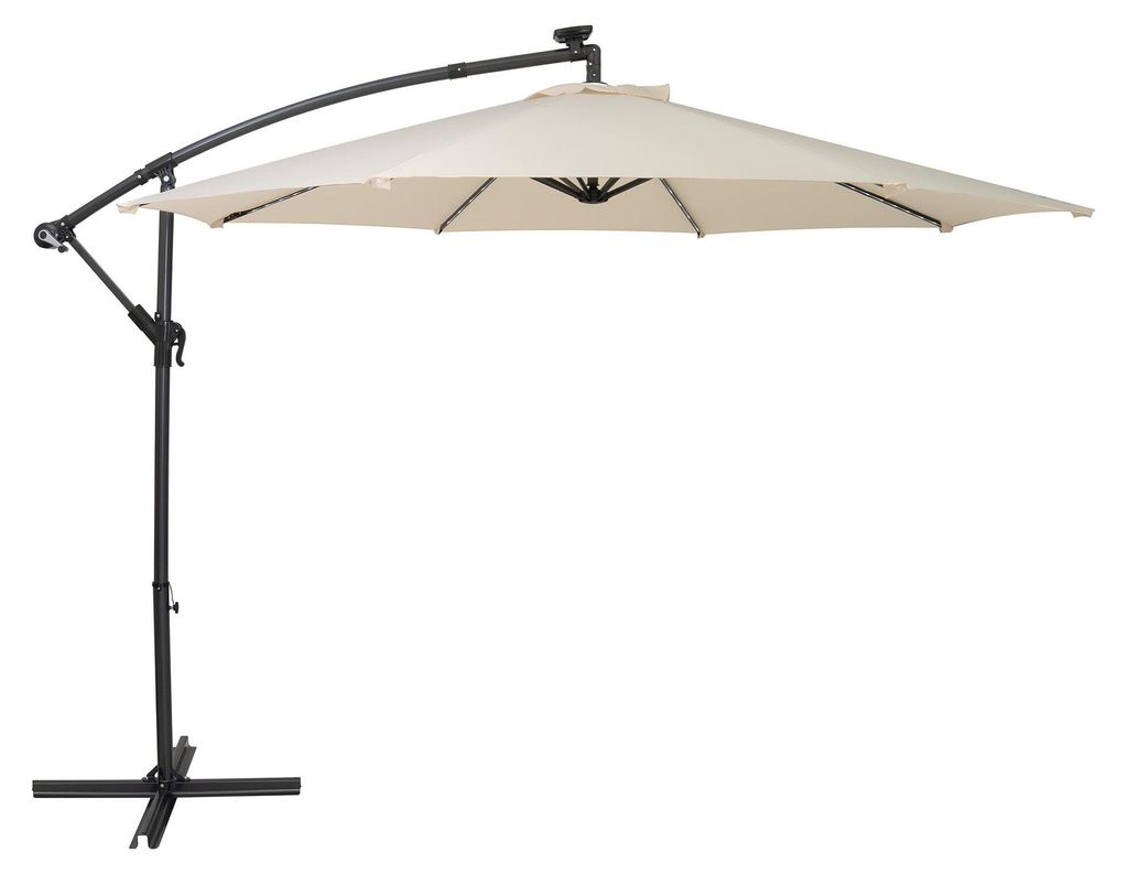LED Ausleger-Sonnenschirm 3m – Creme Ampelschirm Bananenschirm Garten Terrasse Sonnenschutz Schirmdach Außenbereich Parasol UV-Schutz Kurbelgrif...