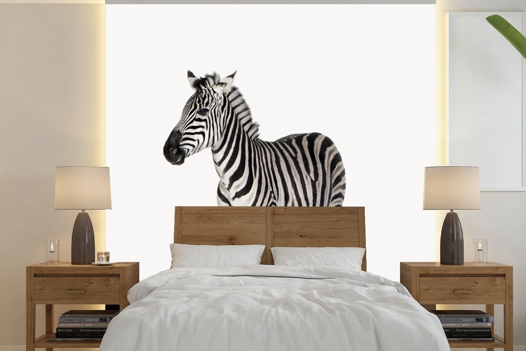 MuchoWow Fototapete für Wohnzimmer oder Schlafzimmer Wandtapete Vinyl Motivtapete Zebra - Mädchen - Tiere - Kinder - Jungen - 300x300 cm - Kind...
