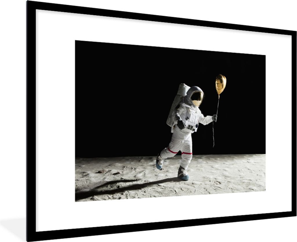 MuchoWow Gerahmtes Poster Astronaut - Weltraum Heliumballon 90x60 cm - Poster mit Schwarzem Bilderrahmen Wandposter Rahmen Foto Bilder - Wanddeko...