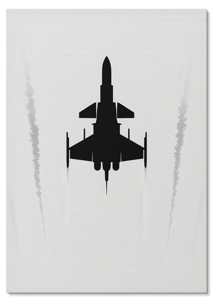POSTER - 59x84 cm (A1) - Leo "Orbit" Wagner - Schwarzes Flugzeug auf weißem Hintergrund – Kontrast und Minimalismus - Wandbild für Wohnzimmer S...