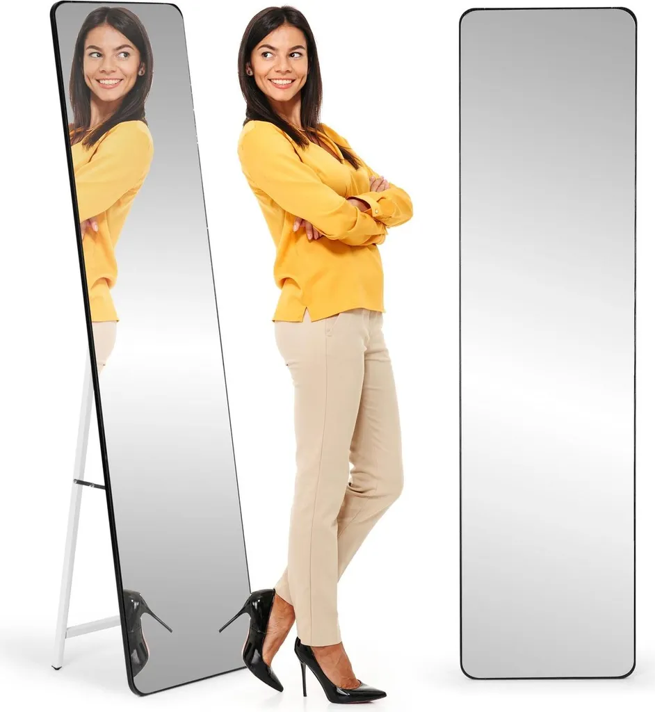 Grand miroir rectangulaire sur pied 148 cm avec cadre étroit moderne
