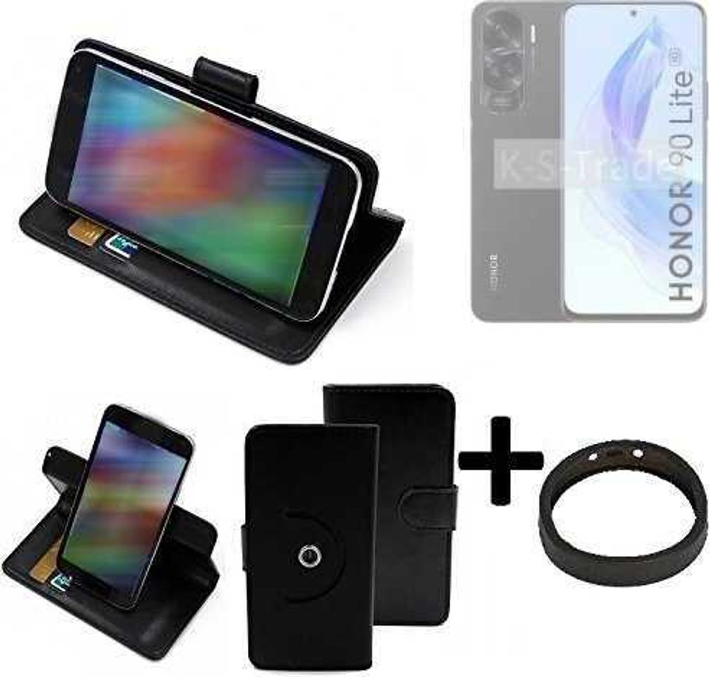 K-S-Trade Case Schutz Hülle kompatibel mit Honor 90 Lite + Bumper Handy Hülle Flipcase Smartphone Cover Handy Schutz Tasche Walletcase schwarz