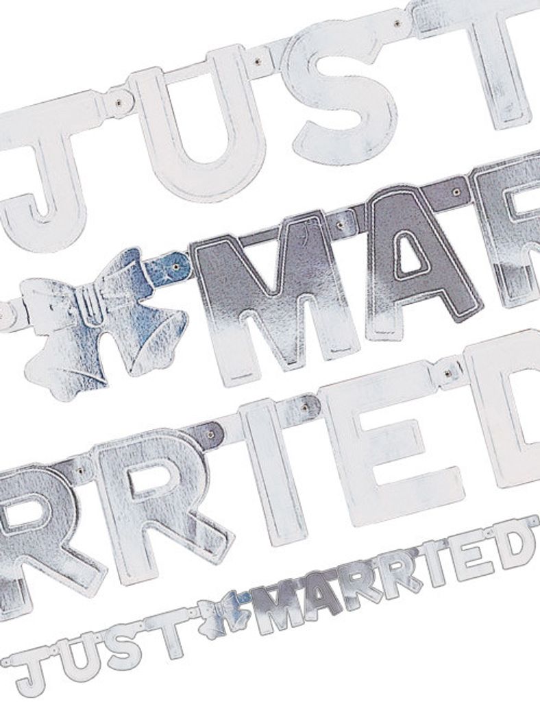 Banner Just Married 130 cm - Silber | Dekoration Hochzeit Produktbild 
