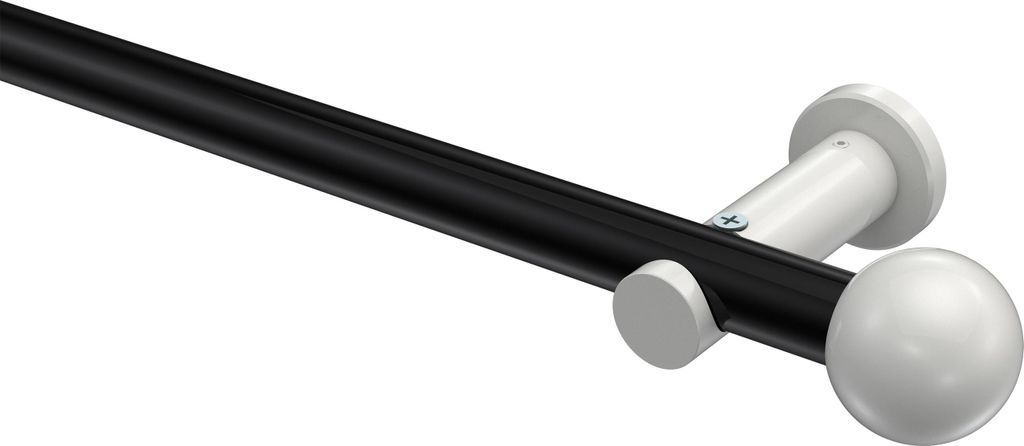 Interdeco Gardinenstange / Vorhangstange Schwarz / Weiß, Typ Platon Luino (Kugel) ohne Ringe, 20 mm Ø 1-läufig, 100 cm