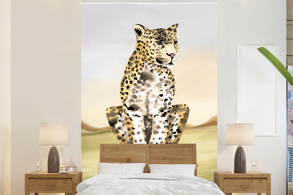 MuchoWow Fototapete für Wohnzimmer oder Schlafzimmer Wandtapete Vinyl Motivtapete Tiere - Dschungel - Leopard - 200x300 cm - Wanddekorationen