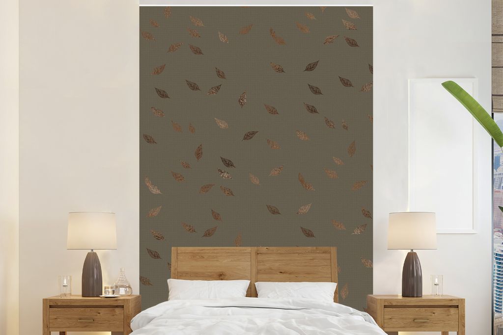 MuchoWow Fototapete für Wohnzimmer oder Schlafzimmer Wandtapete Vinyl Motivtapete Muster - Blätter - Grün - Bronze - 180x280 cm - Wallpaper