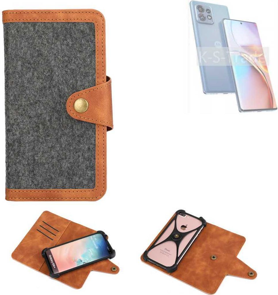 K-S-Trade Schutzhülle Handyhülle kompatibel mit Motorola Edge 40 Pro Filz Hülle Kunst-Leder dunkelgrau braun (1x)