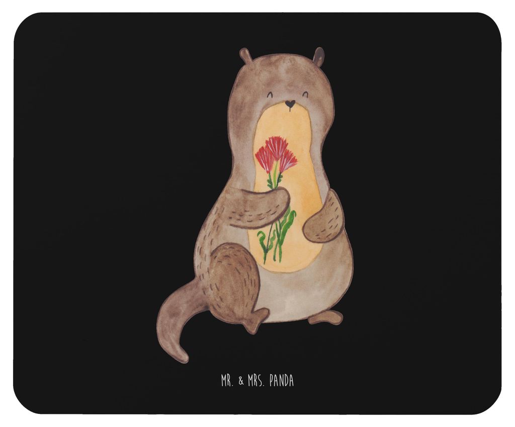 Mr. & Mrs. Panda Mousepad Otter Blumenstrauß - Schwarz - Geschenk, Niedlich, laptop mauspad, Seeotter See, Mouse Pad, Süß, mousematte