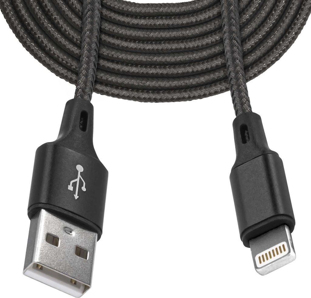 Mobilefox 3m Universal Schnell Lade Daten Kabel Nylon Stecker Schwarz passend für iPhone iPad iPod