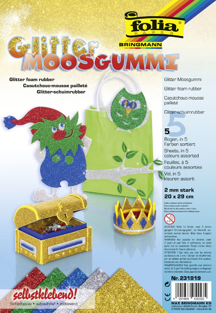 folia Glitter-Moosgummi II 200 x 290 mm 5 Blatt sortiert