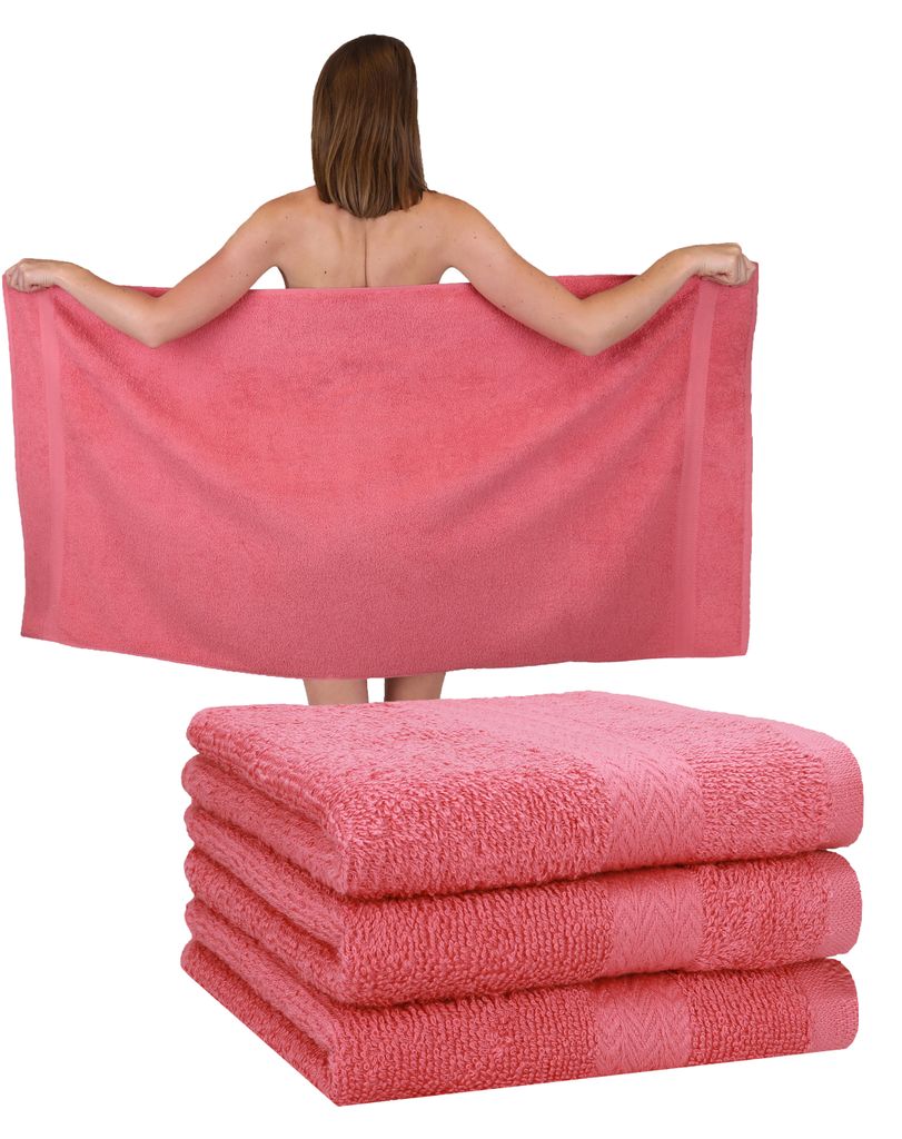 Betz 4 Stück Duschtücher 70 x 140 cm PREMIUM 100% Baumwolle Liegetuch Strandtuch Farbe: himbeere