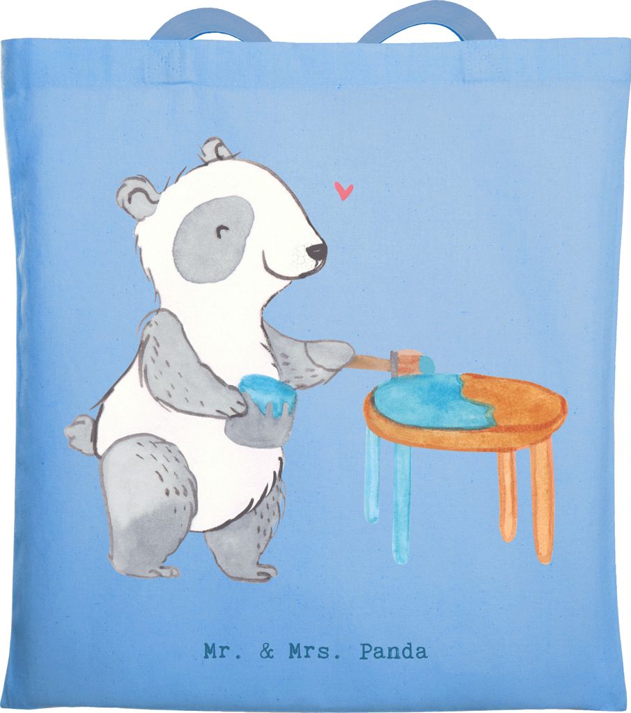 Mr. & Mrs. Panda Jutebeutel Panda Möbel restaurieren - Sky Blue - Geschenk, Restaurator, Antike, Tote Bag, Handwerk, Laptoptasche, Tasche, Stoffbe...