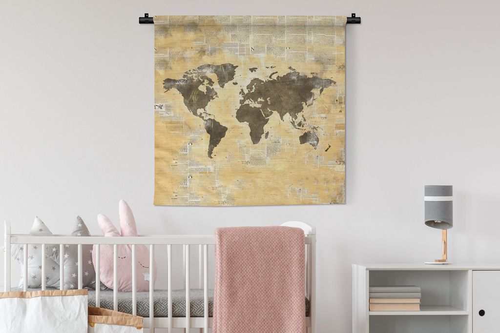 MuchoWow Wandteppich Wandbehang Weltkarte - Aquarell - Vintage 90x90 cm Tapisserie Dekoration Wandtuch - Wandaufhänger