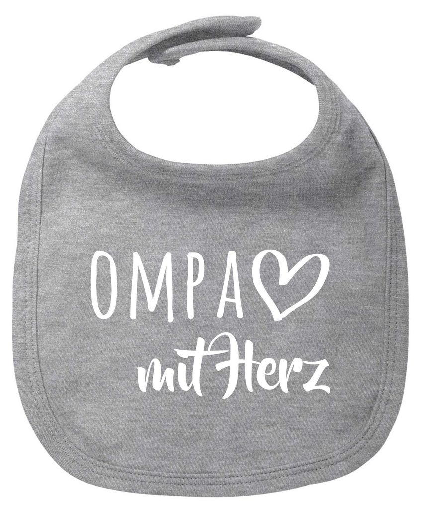 Huuraa Baby Lätzchen OMPA mit Herz Heather Grey Klettverschluss Baumwolle Latz Geschenkidee