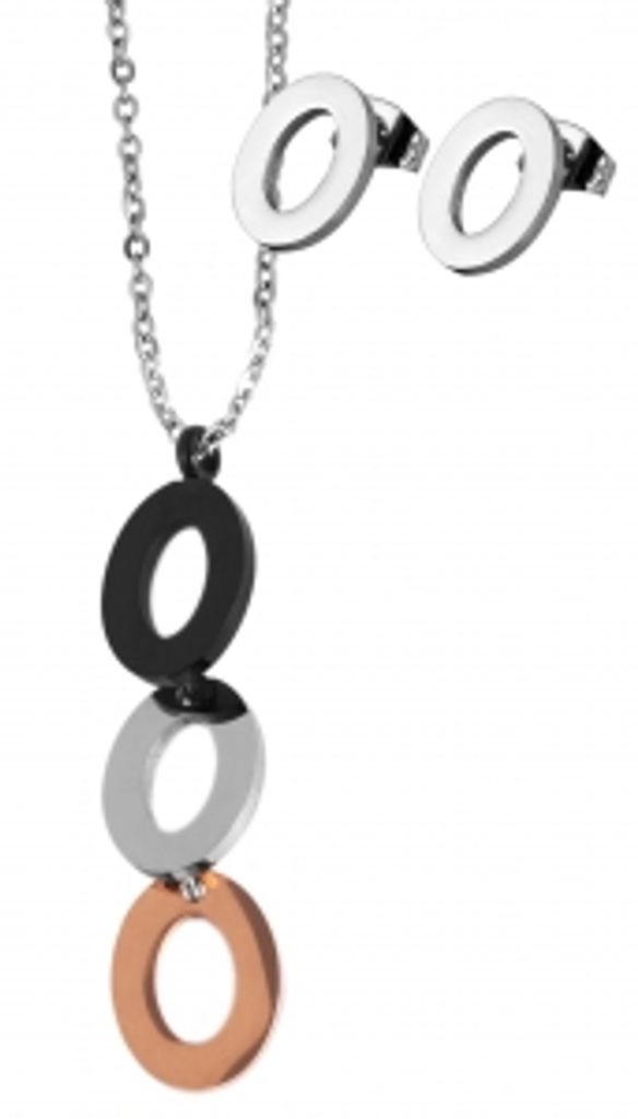Edelstahl Schmuckset, Kette 43 + 5cm mit Anhänger + Ohrringe