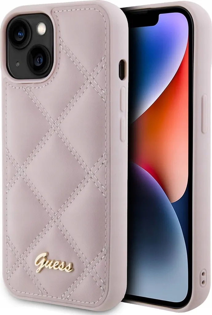 Guess Guhcp15Spsqsqsp Custodia rigida per Iphone 15 / 14 / 13 6.1 Różowy/Rosa con logo in metallo trapuntato
