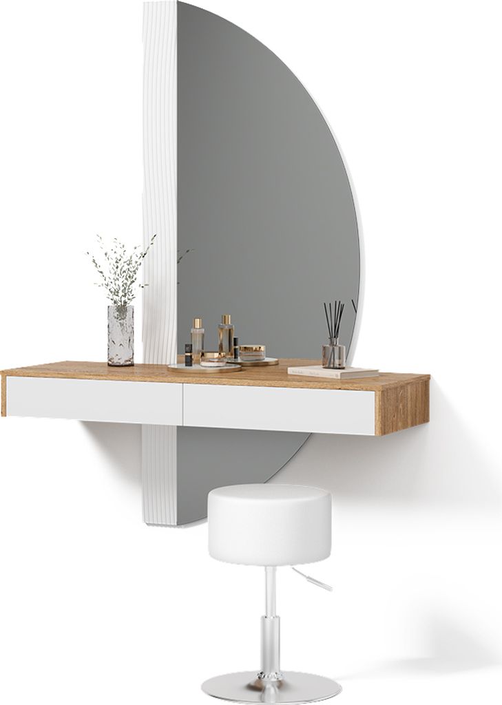 Schminktisch Livinity Ascona Weiß mit LED Beleuchtung und Hocker, Model 52422