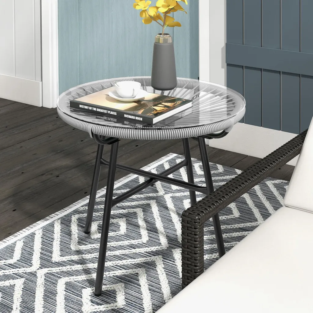 Table basse de jardin compacte et résistante aux UV en rotin et verre - 2