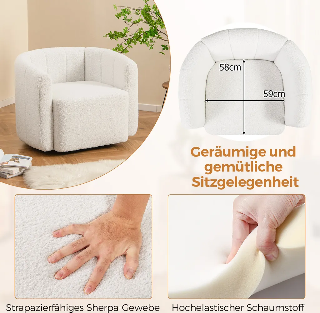 Fauteuil sherpa pivotant bouclé blanc COSTWAY pour salon moderne