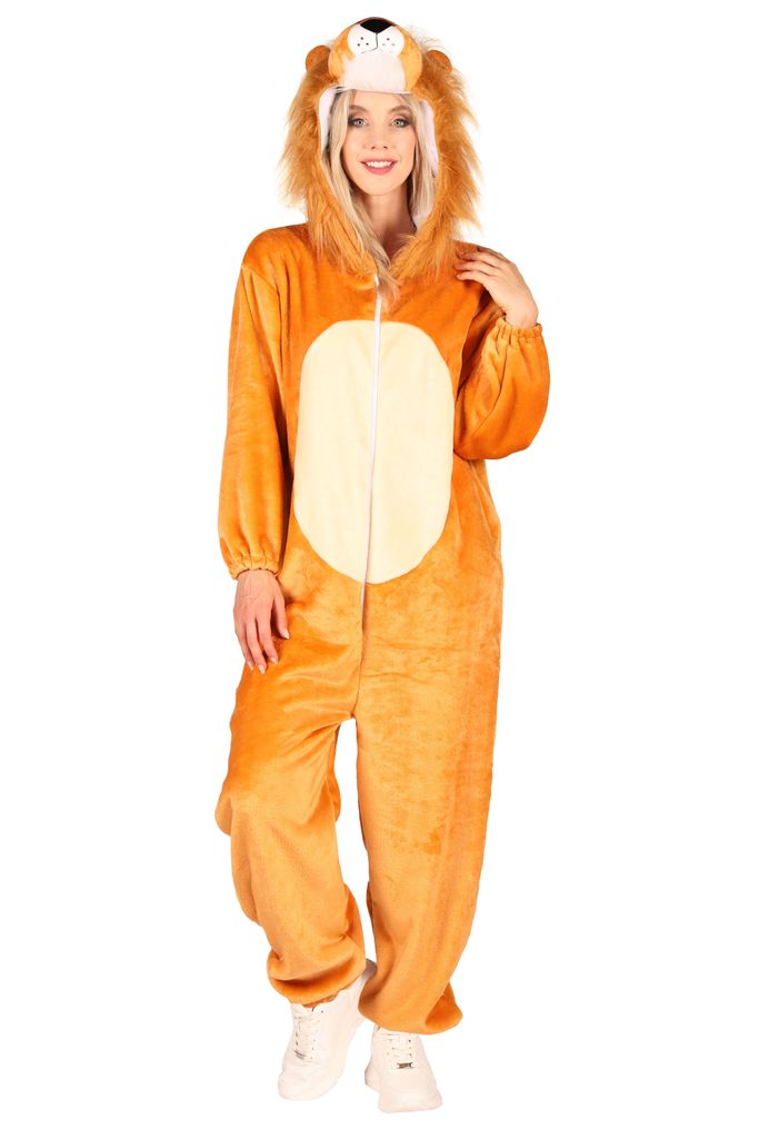 T4054/T4055/T4056-M-L beige Löwen Kostüm Overall Jugendliche Damen Herren Gr.M-L Körpergröße ca.165-180 cm