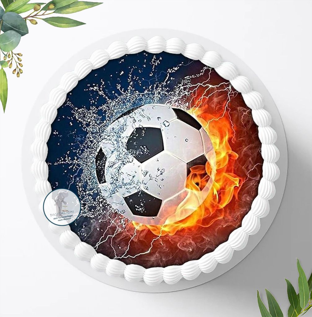 Für die Geburtstags Torte ein Tortenaufleger, Zuckerbild mit dem Motiv: Fußball, Essbares Foto für Torten, Fondant, Ø 20cm, 2073z