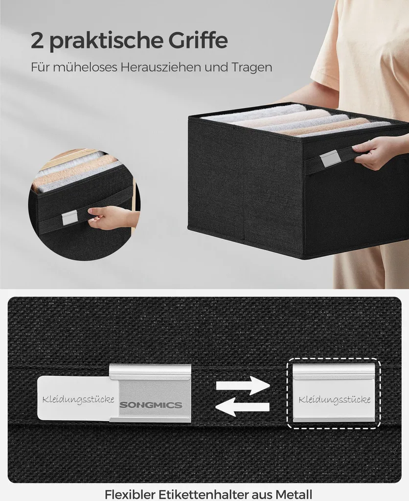 Solution rangement efficace : lot de 2 boîtes noir encre à poignées - 4