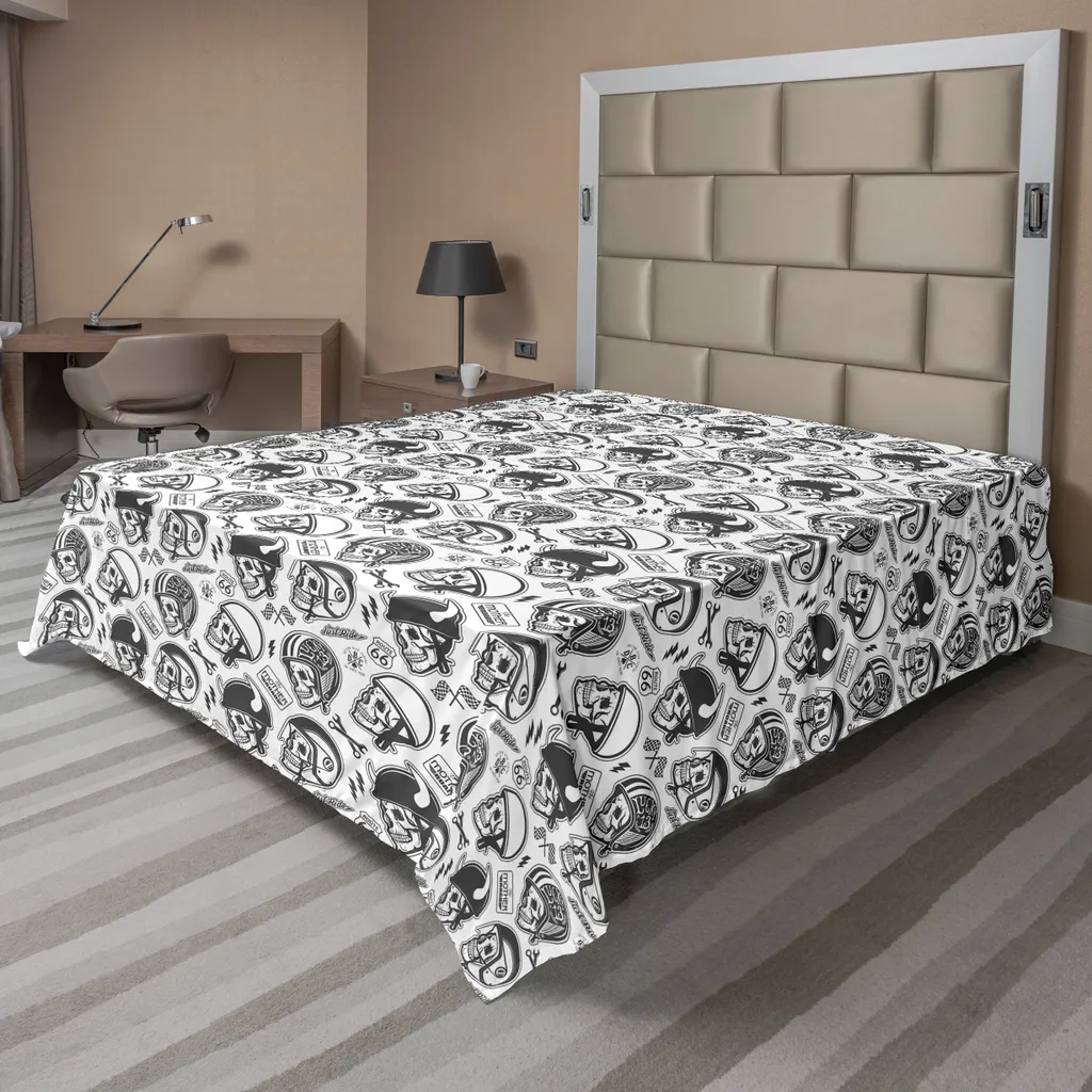 Drap plat ABAKUHAUS 260x228 cm Gris Anthracite à motifs Crânes et Os