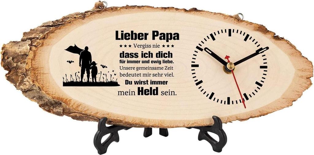 Holzuhr Geschenk für Papa Weihnachten Geburtstag Vatertag Produktbild 