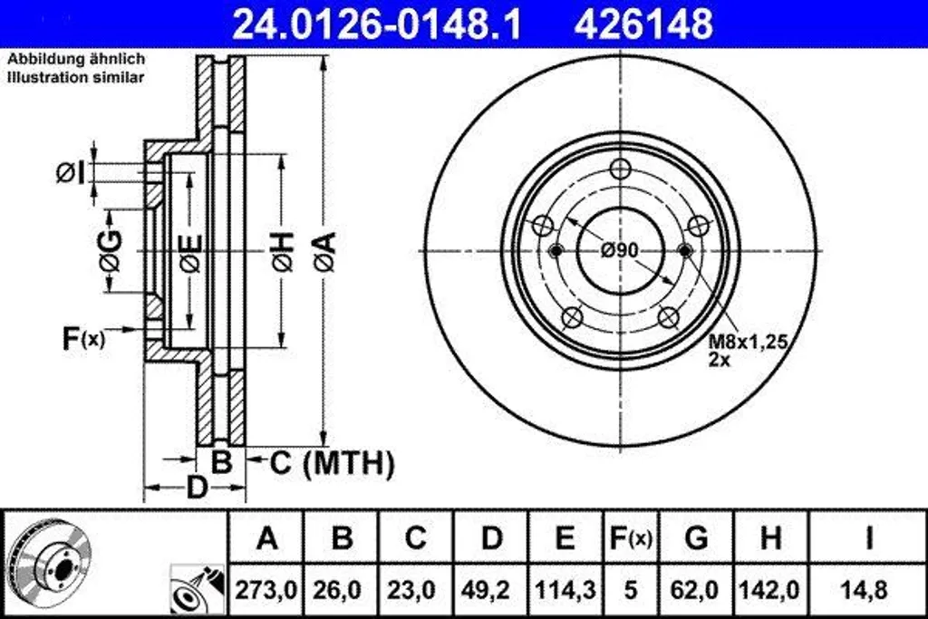 Disque de frein ventilé avant pour Toyota Corolla et Auris - OE 43512